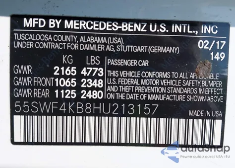 2017 Mercedes-Benz C 300 4Matic from USA, damaged, VIN 55SWF4KB8HU213157